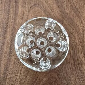 Vintage Pressed Glass Clear Glass Flower Frog 11 Holes 2.75" Pen Holder